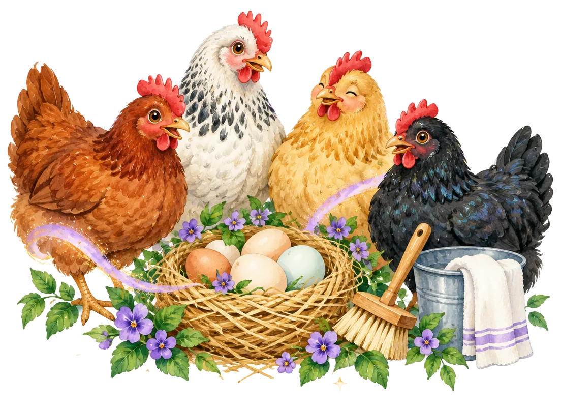 Happy hens in a freshly cleaned coop